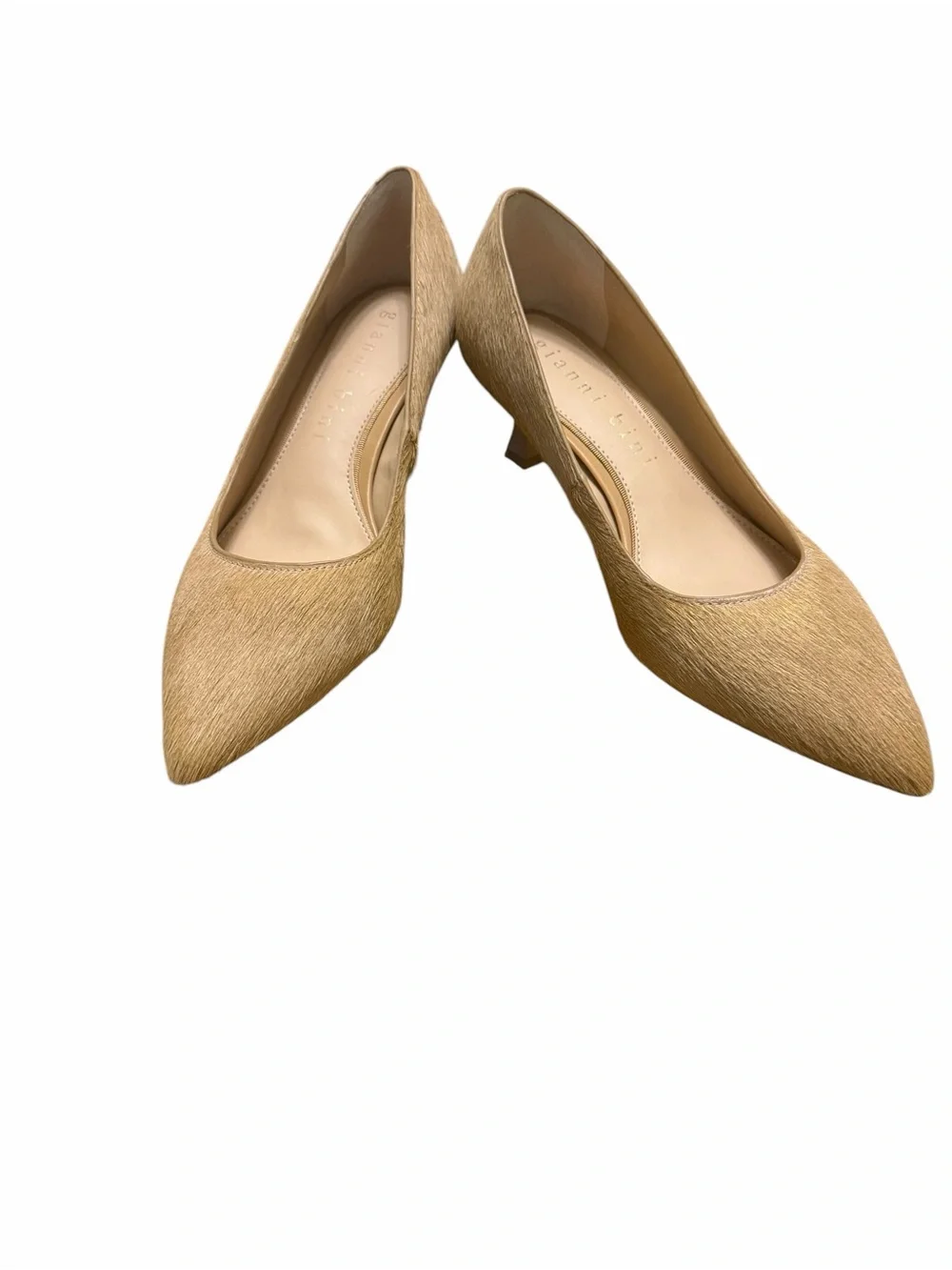 NWOB Gianni Bini Calf Hair Pointed Toe Kitten Heel Pumps Camel Tan Size 7